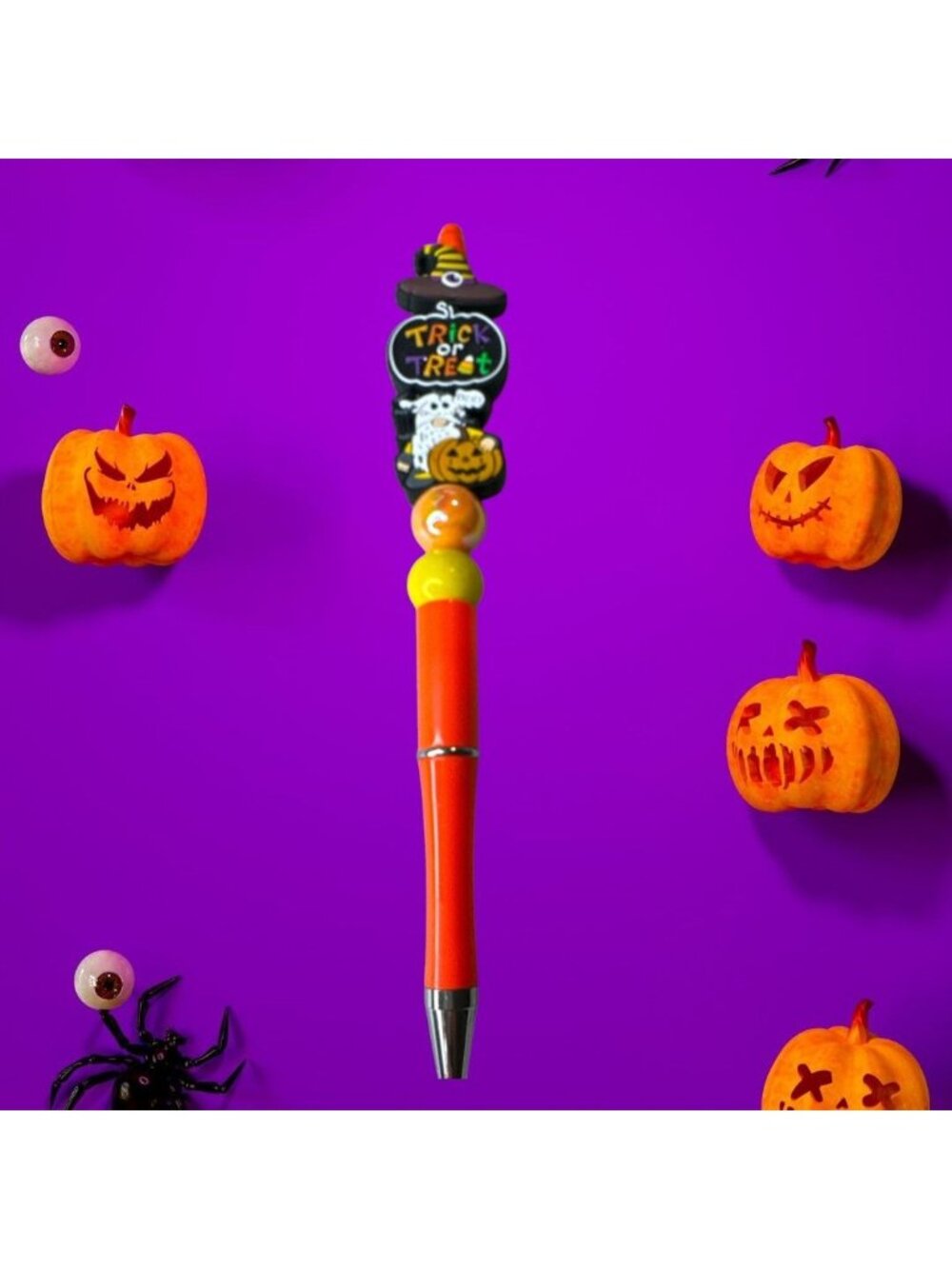 Halloween Trick-Or-Treat Ballpoint Pen With Gnome Pumpkin & Witch Hat Topper Ora